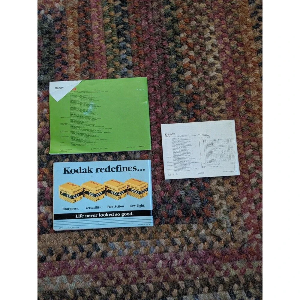 Lot of 3 Camera Film Lens Brochures Manuals Kodak VR Canon FD, Speedlite 244T
